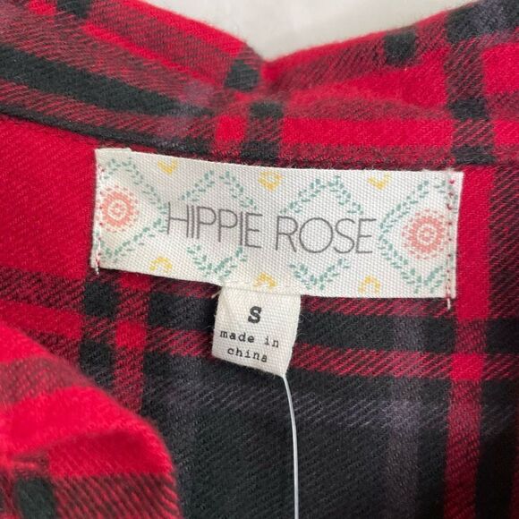 Hippie Rose Red Black Plaid Flannel Long Sleeve Button-Down Shirt Size S New - Picture 5 of 6
